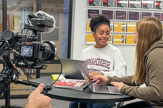 Image of Susquehanna student being filmed for Amazon Prime's The College Tour.